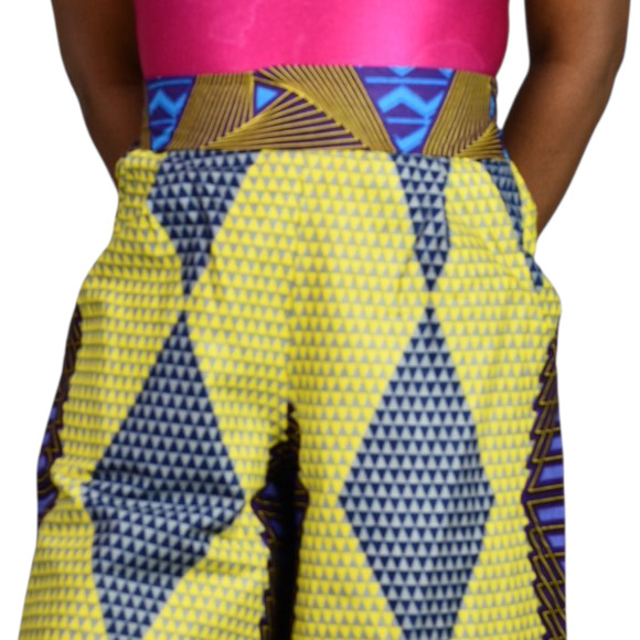 Grass Fields Ankara Wide Leg Crop Pants Yellow Gaucho African Print Small Medium - Picture 4 of 15